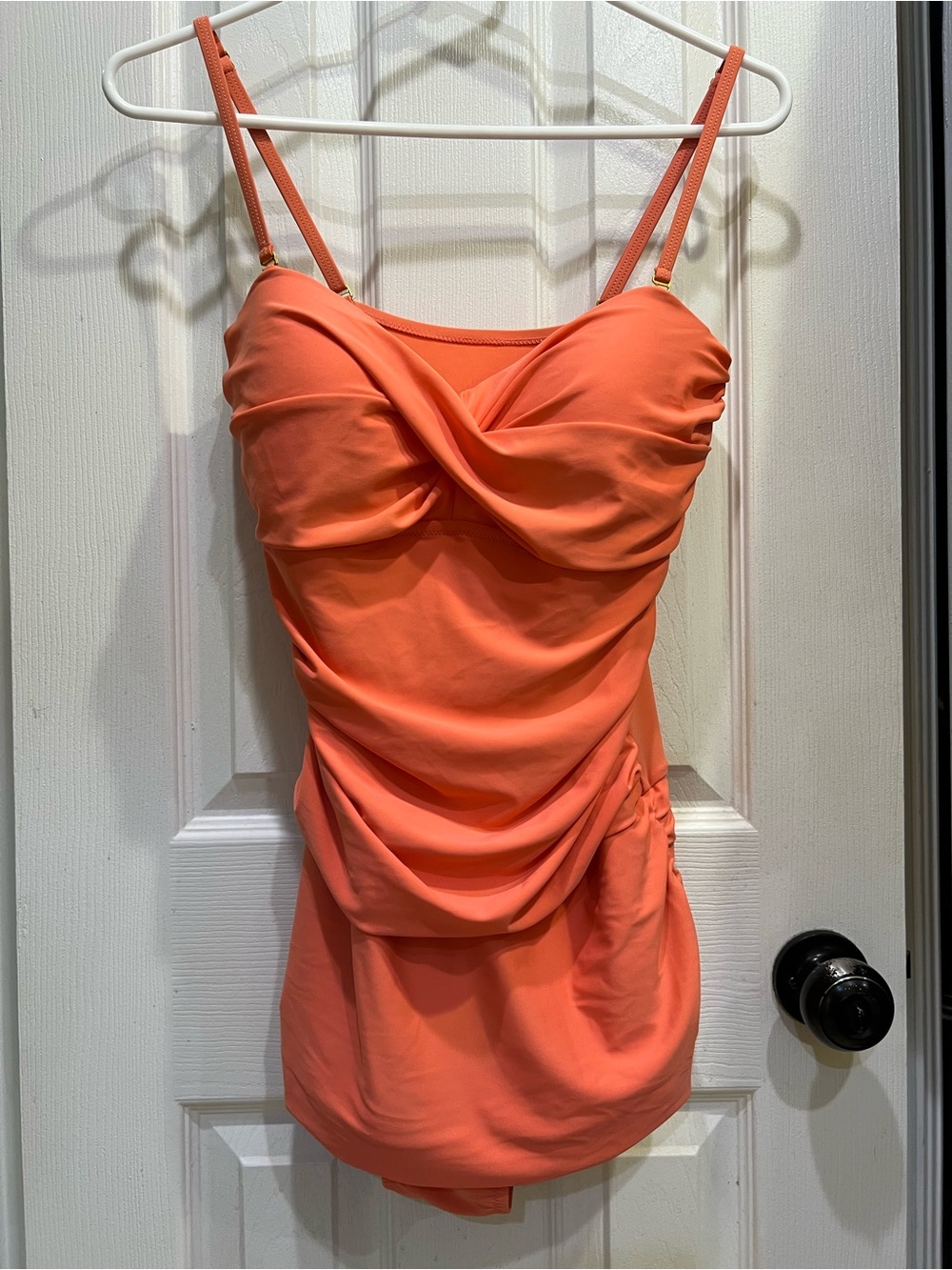 Ruched Twist-Front One-Piece Swimsuit in Coral Orange size 12 A.C.T.
